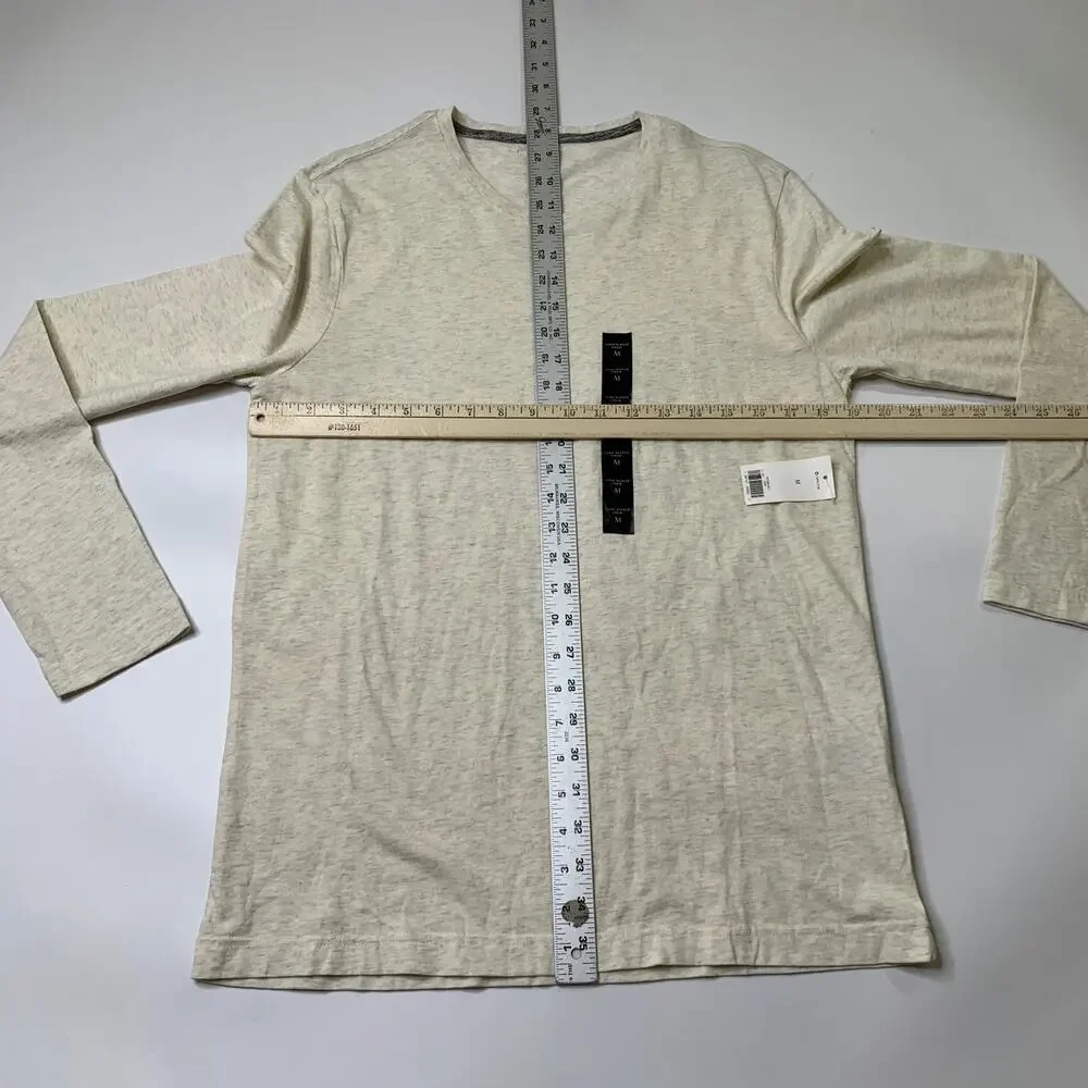 Banana Republic Shirt Mens M Medium Cream Cotton Soft Wash Long Sleeve Crew Neck